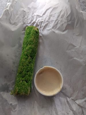 Date roll with sauce. Tasted ok. at The Hummusapiens in Berlin