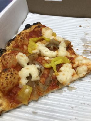 Vegan cheese pizza with banana peppers and onions  at Emma Hearth & Market in Bridgman