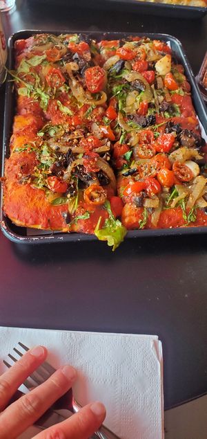 Veggie on thick crust 7/19/24 is SO good! New goto. at Emma Hearth & Market in Bridgman