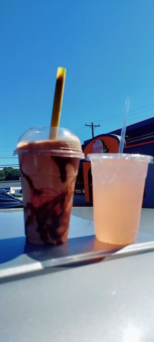 chocolate milkshake and strawberry lemonade at Romeo's Vegan Burgers in Charlotte
