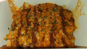 Vegan chilli cheese fries! Was not too bad pretty flavorful! at Romeo's Vegan Burgers in Charlotte