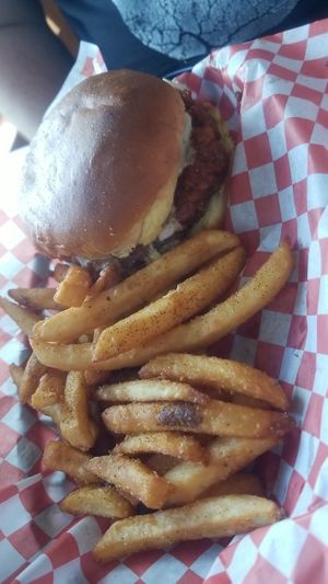 Tobacco road burger at Romeo's Vegan Burgers in Charlotte