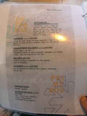 Menu at Serendipia Encuentro in Salento