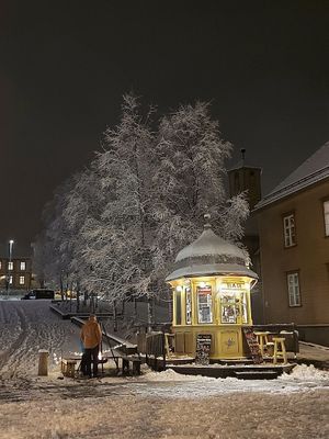 Enjoy hot wine outdoors, by the bon fire seated on reindeer hides at Raketten Bar & Pølse in Tromsoe