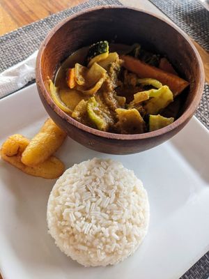 Vegan Curry at The Coconut Husk Restaurant & Beach Bar in Hopkins