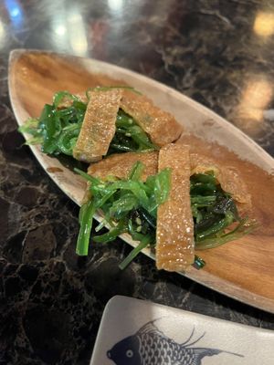 Inari (tofu skin, with rice and seaweed salad inside)   at Sakura Sushi & Grill in Hilo