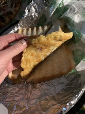 The inner part of the vegan ‘omelette’ #Veganuary at Veggie Hut in Birmingham