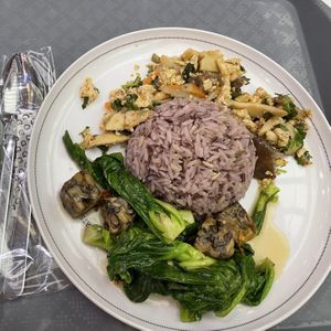 Stir fried Chinese broccoli sprouts + Tempeh ☺️ and Larb Tofu 😋  at Talalaks  in Bangkok