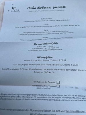 Menübeispiel  at Azalea Park Hotel in Cavalese