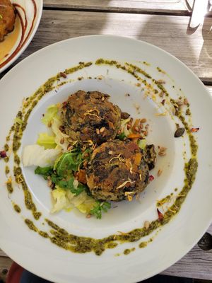 Vegan version of spinach knödel at Dürnbecker in Gmund Am Tegernsee