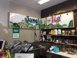 Love the “Fruit is fast food” sign at Jungle Juice Company in Hope
