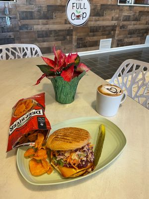 Over the Moon sandwich. Home made VBQ moonshine sauce 🌕😋 at Café Full Cup in Pittsfield