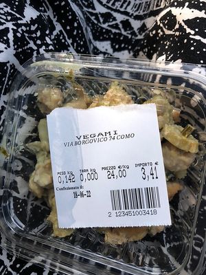 soy chunks in creamy sauce with celery to go  at Vegami in Como