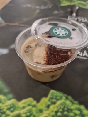 Dessert with coconut milk, silken tofu and chocolate cake bites at Vegami in Como