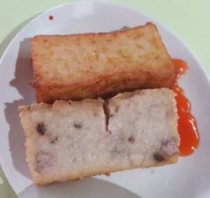 Yam cake.
Photo by Sam Lama at He Hua Vegetarian 荷花素食 in Central Singapore