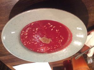 Beetroot and ginger soup with sunflower seeds, warming and tasty.  at VegANGELov  in Belgrade