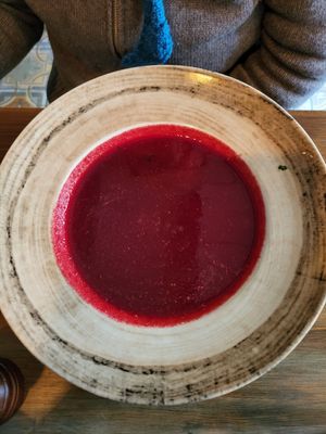 beetroot soup was tasty at VegANGELov  in Belgrade