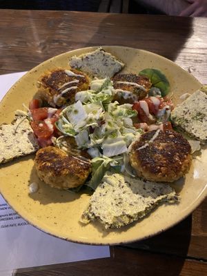 Sweet potato salad with gluten free bread. Great flavours  at VegANGELov  in Belgrade