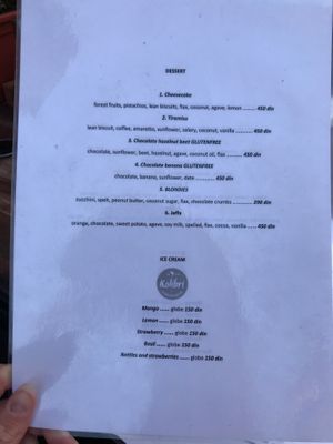 Dessert menu at VegANGELov  in Belgrade