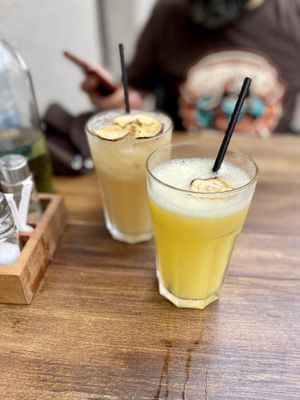 Orange juice and kombucha  at VegANGELov  in Belgrade