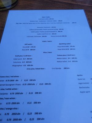 Menu at VegANGELov  in Belgrade