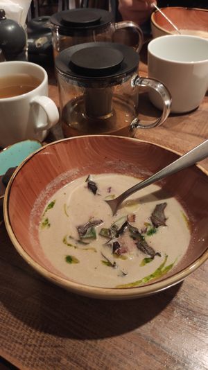 Mushroom soup of the day at VegANGELov  in Belgrade