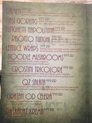 The current (fancy) menu. at VegANGELov  in Belgrade