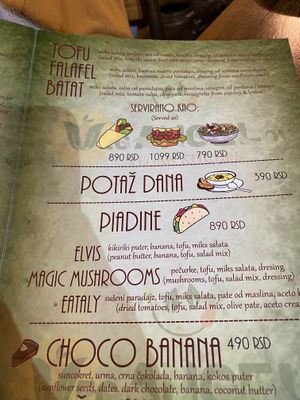 Menu  at VegANGELov  in Belgrade