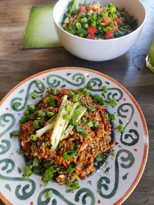 Nasi goreng & side salad made by request at VegANGELov  in Belgrade
