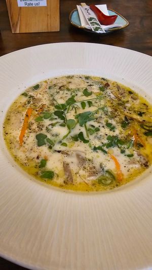 Ginger, coconut soup with vegetables at VegANGELov  in Belgrade