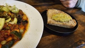 Camponata, whole meal bread with olive pate at VegANGELov  in Belgrade
