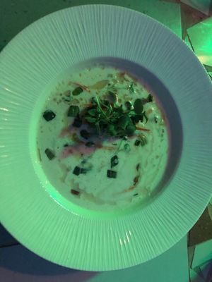 The amazing ginger coconut soup  at VegANGELov  in Belgrade