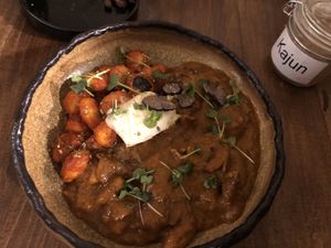 4 mushroom goulash with cream and truffle slices is a fungi fan fave! It’s really delicious   at VegANGELov  in Belgrade