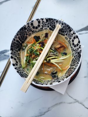 Tom kha ramen at VegANGELov  in Belgrade