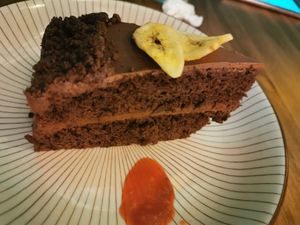 Vegan chocolate cake at Taquería La Lupe Alameda in Sevilla