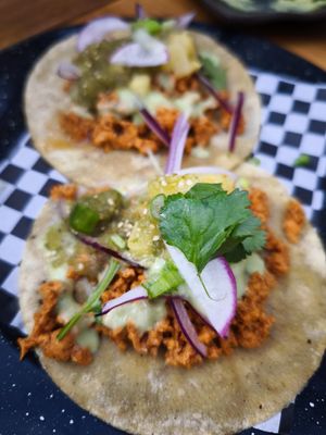Tacos pastor e tacos tropical at Taquería La Lupe Alameda in Sevilla