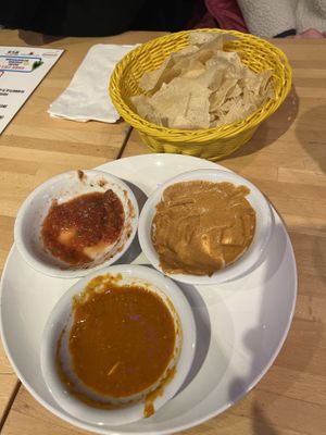 Clockwise from top-left: house salsa, cashew, caliente  at Sancho Tacos in Breckenridge