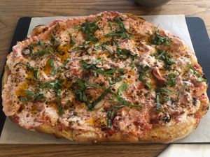 Vegan Diavola at Gusto Pinsa Romana in San Francisco