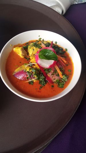 one of the favorite! 
Tofu Tikka Massala 
grill tofu with belpeper & Red onion salad  at Indian Accent in Antigua
