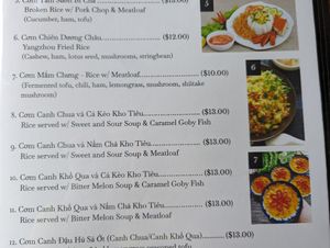 Part of the menu at Thuong An lac in Honolulu