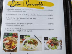 Part of the menu at Thuong An lac in Honolulu