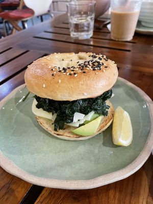 Avo / spinach bagel  at Patcharee French Bakery in Ao Nang