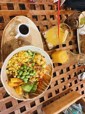 salad bowl and fresh juice  at Patcharee French Bakery in Ao Nang