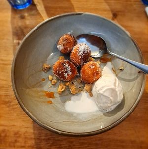 vegan biscoff doughnut holes with ice cream at The Swan Inn in Rowberrow