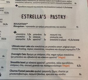 The menu at Estrella Cosmos in Thessaloniki