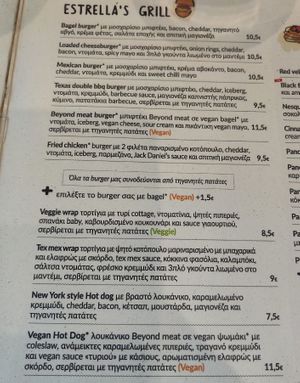 The menu at Estrella Cosmos in Thessaloniki