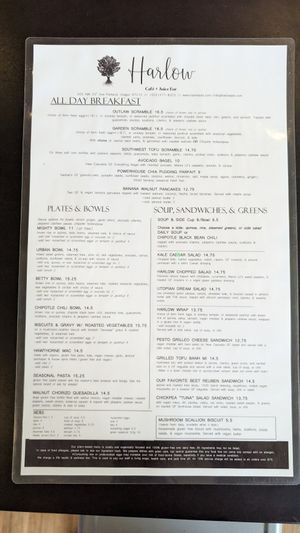 Menu at Harlow - 23rd Ave in Portland