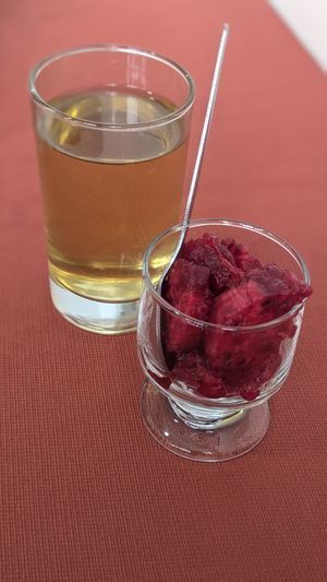 Tea and Fruit dessert from menu del Dia at Salud y Vida in Huaraz