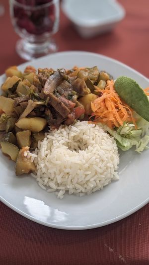 Main course 2 - Pumpkin and Potatoes with Rice (Menu del Dia) at Salud y Vida in Huaraz
