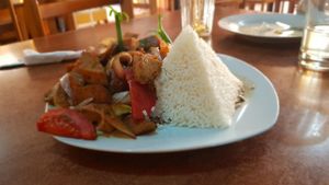 Salteado with seitan at Salud y Vida in Huaraz